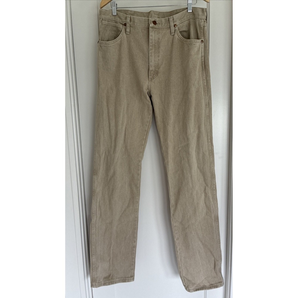 Wrangler Jeans Mens 34x36 Tan Khaki Straight Leg Denim 1013MWZTN Western Cowboy